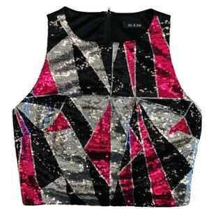 Do+Be Sleeveless Sequin Zipper Back Crop Top, Sm
